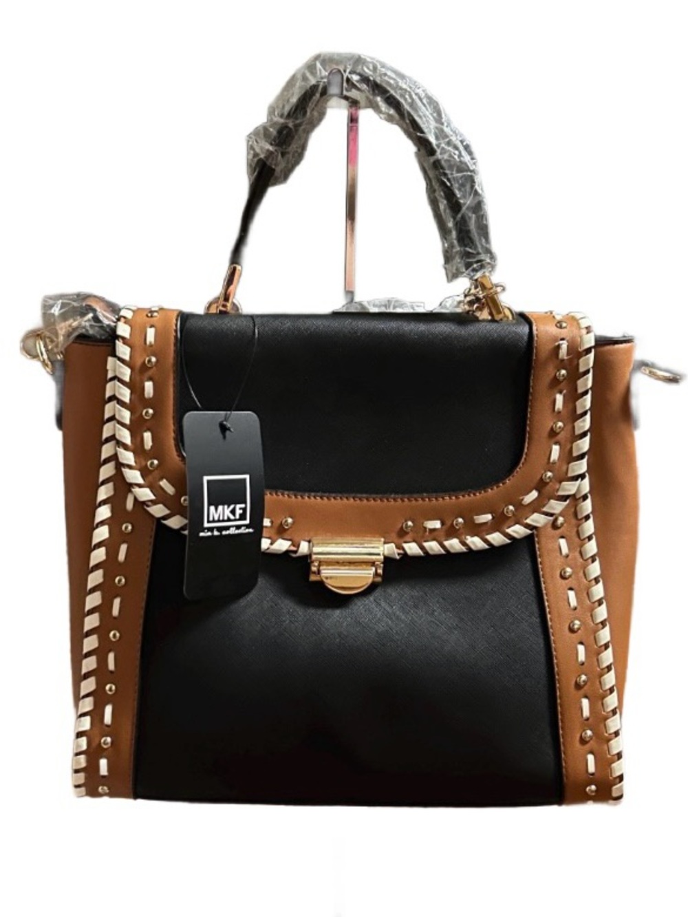 MKF Collection by Mia K Flora ~ Brown/Beige Leather W/ Flora Satchel Bag ~ New
